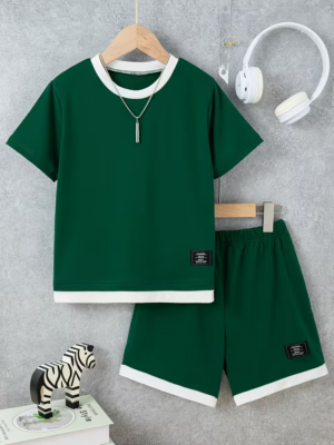 Boys' Summer Solid Color Top & Shorts 2-Piece Set