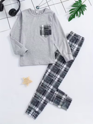 Boys' Plaid Casual Home Wear Set