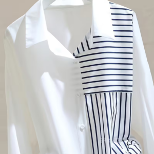 Women's Striped Patchwork Loose Fit Shirt