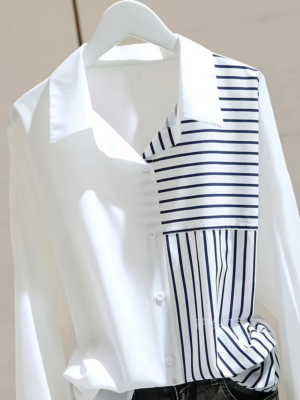 Women's Striped Patchwork Loose Fit Shirt