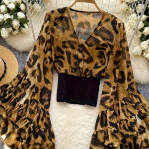 Women's Leopard Ribbed Long Sleeve Top