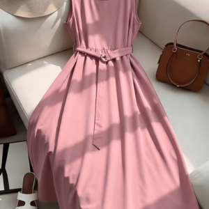 Women's Solid Sleeveless Belted Dress