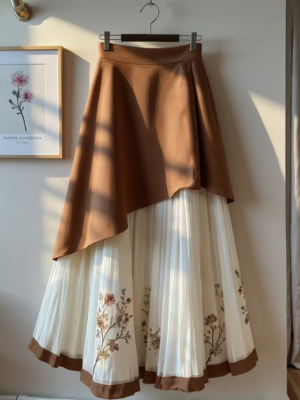 Women's Retro Floral Patchwork Midi Skirt