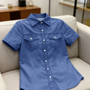 Women's Vintage Denim Short Sleeve Shirt