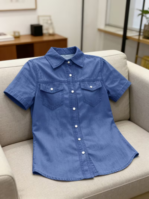 Women's Vintage Denim Short Sleeve Shirt