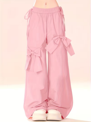 Women's Bow Detail Wide-Leg Casual Trousers