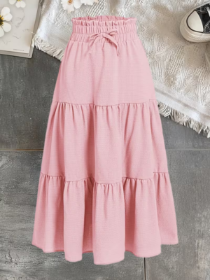 Girls' Gentle Pink Cake A-Line Skirt