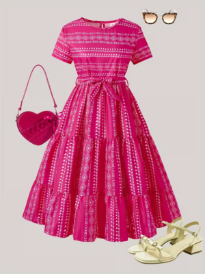Teen Geometric Print Vintage Dress