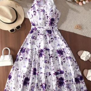 Floral Tie-Back Ruffle Maxi Dress