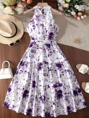 Floral Tie-Back Ruffle Maxi Dress