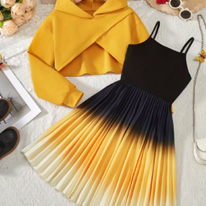 Teen Retro Hoodie & Pleated Dress 2-Piece Set