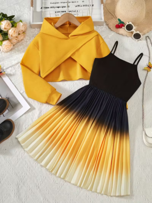 Teen Retro Hoodie & Pleated Dress 2-Piece Set