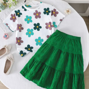 Girls' Floral T-Shirt & Cake Skirt 2-Piece Set