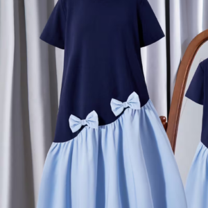 Girls' Knit Patchwork Colorblock A-Line Dress