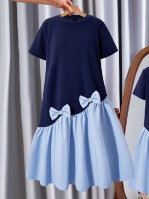Girls' Knit Patchwork Colorblock A-Line Dress