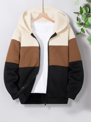 Boys' Contrast Color Zip-Up Hoodie