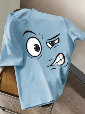 Boys' Angry Face Cartoon Print T-Shirt